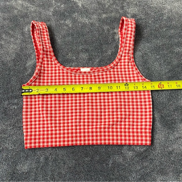 Gingham Scoop Neck Crop Tank Top - Red Preppy Summer Cottagecore Size Large - Picture 4 of 6